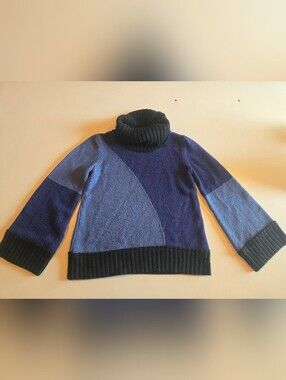 a.n.a Blue & Black Color Block Turtleneck Sweater